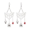 Alloy Glass Pendants Earrings, with 304 Stainless Steel Finding, Spider Web, for Halloween, Antique Silver & Stainless Steel Color, 100x39.5mm