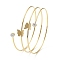Ion Plating(IP) 304 Stainless Steel Triple Loops Wire Wrap Bangle, Butterfly Clear Cubic Zirconia Cuff Bangle, Golden, Inner Diameter: 2-1/2 inch(6.25cm)