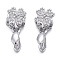 Brass Micro Pave Cubic Zirconia Ice Pick Pinch Bails, Long-Lasting Plated, Clover, Clear, Platinum, 17.5x7.5x5mm, Hole: 3mm, Pin: 0.7mm