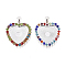 Electrophoresis Alloy Pendant Cabochon Settings, Plain Edge Bezel Cups, with Rhinestone, Heart, Colorful, Silver Color Plated, Tray: 23.5x24.5mm, 42x33.5x3.5mm, Hole: 4x5mm