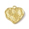 304 Stainless Steel Pendants, Textured, Heart Charm, Golden, 17x18x3.5mm, Hole: 1.6mm