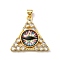 Real 18K Gold Plated Brass Pendants, with Glass and Acrylic, Triangle With Evil Eye Charms, Colorful, 27x28x7mm, Hole: 4x3.5mm