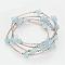 Four Loops Natural Aquamarine Beaded Wrap Bracelets, with Brass Tube Beads and and Steel Memory Wire, Inner Diameter: 2-1/4 inch(5.6cm)