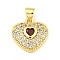 Heart Rack Plating Brass Micro Pave Cubic Zirconia Charms, with Glass, Cadmium Free & Lead Free, Real 18K Gold Plated, Dark Red, 15x15x3.5mm, Hole: 4x3.2mm