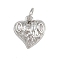 Brass Micro Pave Cubic Zirconia Pendants, with Jump Ring, Heart Charms, Rack Plating, Long-Lasting Plated, Lead Free & Cadmium Free, Platinum, 11x11x3mm, Hole: 3mm