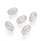 Rack Plating Brass Filigree Beads, Hollow, Oval, Platinum, 12x8mm, Hole: 3.5mm