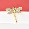 Brass Micro Pave Cubic Zirconia Cuff Rings for Women, Cadmium Free & Lead Free, Dragonfly, Real 18K Gold Plated, 26.5x28.5mm
