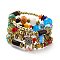 Boho Multi-strand Irregular Synthetic Turquoise Beads Wrap Bracelet, Flower Charm Bracelet, Wood & Round Flower Beads Bracelet, Ethnic Jewelry for Women, Antique Golden, Colorful, Inner Diameter: 1-7/8 inch(4.9cm)