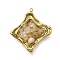 304 Stainless Steel Enamel Pendants, with Natural Rose Quartz Chips inside and Gold Foil, Rhombus Charm, Golden, Ion Plating(IP), 31.5x29x8mm, Hole: 1.5mm