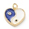Brass Micro Pave Cubic Zirconia Pendants, with Enamel, Long-Lasting Plated, Real 18K Gold Plated, Heart with Yin Yang, Royal Blue, 15x15x2.5mm, Hole: 3mm