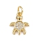 Brass Micro Pave Cubic Zirconia Pendants, with Jump Ring, Sea Animals Charms, Rack Plating, Long-Lasting Plated, Lead Free & Cadmium Free, Real 18K Gold Plated, Turtle, 12x10x2mm, Hole: 3mm