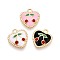 Alloy Enamel Pendants, Heart with Cherry Charm, Golden, Mixed Color, 17x16x3.5mm, Hole: 2mm