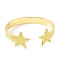 Rack Plating Brass Double Star Open Cuff Bangle for Women, Cadmium Free & Lead Free, Real 18K Gold Plated, Inner Diameter: 2-1/8x2-3/8 inch(5.3x6cm)