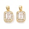 Brass with Clear Cubic Zirconia Charms, Cadmium Free & Nickel Free & Lead Free, Rectangle Charms, Real 18K Gold Plated, 14x9.5x5mm, Hole: 2.8x5mm