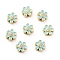 Flower Brass Micro Pave Clear Cubic Zirconia Beads, Real 18K Gold Plated, with Enamel, Cadmium Free & Nickel Free & Lead Free, Light Sky Blue, 10x9x5mm, Hole: 1.8mm