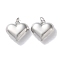 Rack Plating Brass Pendants, Long-Lasting Plated, Lead Free & Cadmium Free, Heart, Platinum, 15x16x6mm, Hole: 3.4mm