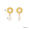 Golden Circle Pendant with Freshwater Pearl Earrings for Women, Stainless Steel, Flat Round