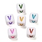 Opaque Acrylic Beads, Enamel Style, Cube with Letter, Letter V, 10x9.5x9mm, Hole: 3.8mm, about 560pcs/500g