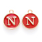 Golden Plated Alloy Enamel Charms, Cadmium Free & Lead Free, Enamelled Sequins, Flat Round with Letter, Red, Letter.N, 14x12x2mm, Hole: 1.5mm