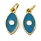 Ion Plating(IP) 304 Stainless Steel Enamel Charms, with Jump Ring, Manual Polishing, Real 18K Gold Plated, Eye, Horse Eye, 10.5x5x1.5mm, Hole: 2.5mm