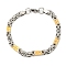 Ion Plating(IP) Two Tone 201 Stainless Steel Cross Link & Byzantine Chain Bracelet, 304 Stainless Steel Clasps, Golden & Stainless Steel Color, 8-3/4 inch(22.2cm), Wide: 6mm