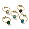 Ion Plating(IP) Oval 304 Stainless Steel Open Cuff Rings, Synthetic Malachite & Turquoise Finger Rings for Women Men, Real 18K Gold Plated, US Size 7 1/4(17.5mm)