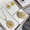 Teardrop 201 Stainless Steel Rhinestone Pendant Necklace & Stud Earring & Rings Sets, Light Topaz, 450mm & 30mm & 15~22mm