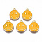Alloy Enamel Charms, Cadmium Free & Lead Free, Smiling Face, Light Gold, Gold, 14.5x12x1.5mm, Hole: 1.5mm