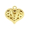 Hollow Brass Pendants for Valentine's Day, Cadmium Free & Nickel Free & Lead Free, Heart with Letter, Real 18K Gold Plated, Letter V, 25x26x13mm, Hole: 2.5mm