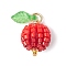 Glass Seed Beaded Berry Fruit Pendants, with Brass Loop & Acrylic Charms & Pearlized Glass Pearl Round Bead, Red, 14.5x12.5mm, Hole: 3.5mm