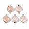 Pink Aventurine Links Connectors, with Light Gold Plated Brass Findings, Faceted, Flat Round, 23~24x15~15x5~6mm, Hole: 2mm
