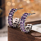 Platinum Rhodium Plated Sterling Silver Micro Pave Cubic Zirconia Ring Stud Earrings, Half Hoop Earrings, Plum, 13x4mm
