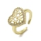 Rack Plating Brass with Clear Cubic Zirconia Cuff Rings, Lead Free & Cadmium Free, Long-Lasting Plated, Real 18K Gold Plated, Heart, US Size 6 3/4(17.1mm)