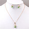 Butterfly & Flat Round Alloy Rhinestone Pendant Necklaces & Stud Earrings, Golden, Peridot, 450mm