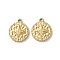 304 Stainless Steel Pendants, Textured, Flat Round with Star Charm, Real 14K Gold Plated, 14.5x12.5x2.5mm, Hole: 1.2mm