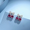 925 Sterling Silver Micro Pave Cubic Zirconia Stud Earrings, Bowknot with Cherry, Silver, 9.5x8.5mm