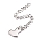 Tarnish Resistant 304 Stainless Steel Chain Extender, Curb Chain, with 202 Stainless Steel Charms, Heart, Stainless Steel Color, 63mm, Link: 3.7x3x0.5mm, Heart: 8.5x11x1mm