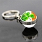 Saint Patrick's Day Glass Double-sided Ball Keychains, with Alloy Finding, for Backpack, Keychain Decor, Clover Pattern, Platinum, 8cm