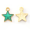 Alloy Enamel Charms, Star, Light Gold, Light Sea Green, 15x13x2mm, Hole: 1.6mm
