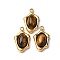 Natural Tiger Eye Irregular Oval Charms, with 304 Stainless Steel Settings, Real 14K Gold Plated, 14.5x9x4.5mm, Hole: 1.4mm
