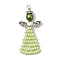 Glass Seed Beads Pendants, with Antique Silver Brass Findings, Angle, Pale Green, 49x23.5x8.5mm, Hole: 2mm