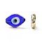 Handmade Lampwork Beads, with Golden Plated Brass Findings, Cadmium Free & Lead Free, Horse Eye with Evil Eye, Blue, 14x20x4.5mm, Hole: 1.4mm