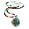 Wire Wrap 7 Chakra Gemstone Tree of Life & Natural Agate Pendant Necklace, Mala Beads Sweater Chain Necklace for Women Men, Light Green, 30.71 inch(78cm)