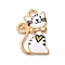 Alloy Enamel Pendants, Cadmium Free & Lead Free, Light Gold, Cat Charm, White, 21x14x1.5mm, Hole: 2mm
