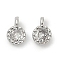Brass Pave Cubic Zirconia Pendants, Single Stone Charms, Flat Round, Rack Plating, Long-Lasting Plated, Platinum, Clear, 6.5~7x4.5~5x3mm, Hole: 1mm