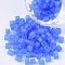 6/0 Transparent Glass Seed Beads, Frosted Colours, Square Hole, Cube, Blue, 6/0, 3~5x3~4x3~4mm, Hole: 1.2~1.4mm, about 4500pcs/bag