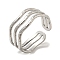 Non-Tarnish 304 Stainless Steel Triple Lines Open Cuff Ring, Wave, Stainless Steel Color, US Size 7 1/2(17.7mm)