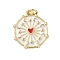 Brass Enamel Pendants, Flat Round with Heart Charm, with Jump Ring, Lead Free & Cadmium Free, Long-Lasting Plated, Rack Plating, Real 18K Gold Plated, White, 17.5x15x2mm, Hole: 3.4mm