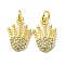 Real 18K Gold Plated Brass Pendants, Cadmium Free & Nickel Free & Lead Free, with Clear Cubic Zirconia and Jump Ring, Crown, 15.5x10.5x2.5mm, Hole: 3mm