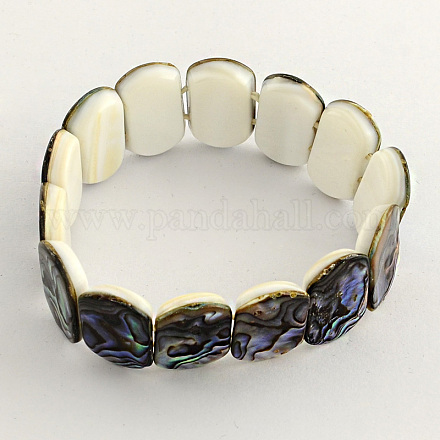 Прямоугольник ушка оболочки / Paua Shellstretch браслеты BJEW-Q002-03-1